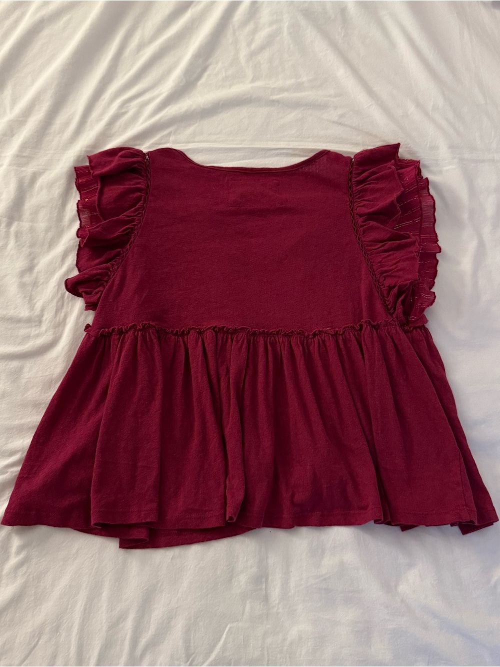 Anthropologie Caroline Ruffled Babydoll Top. Size XS. Color Raspberry. - Picture 9 of 9